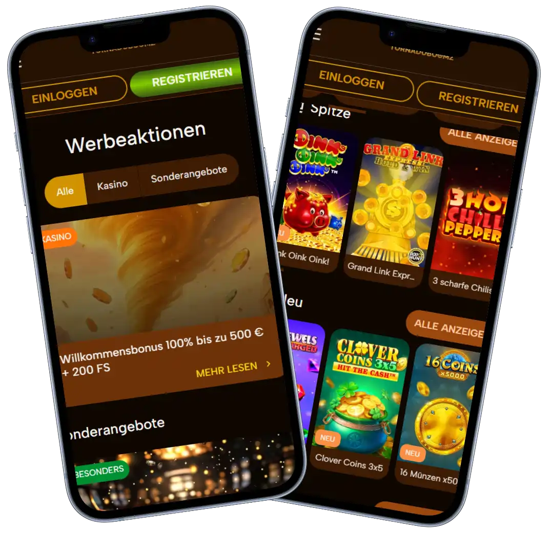 Tornado Boomz Casino mobile Version mit Slots und Bonusaktionen auf Smartphones